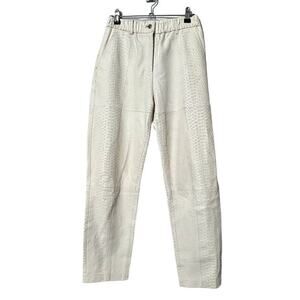 Yigal Azrouël 100% Lamb Leather Croc Embossed Pants Luxury Winter White Size 4